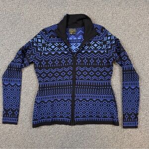 Geometric Patterned Blue and Black Women's Sweater